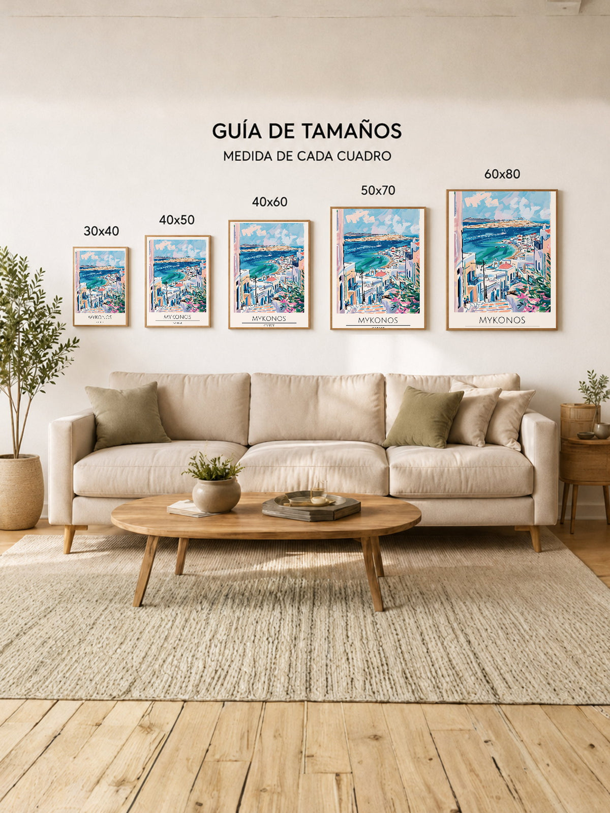 Cuadro Decorativo Travel, Mykonos, Grecia, Ilustración Costa