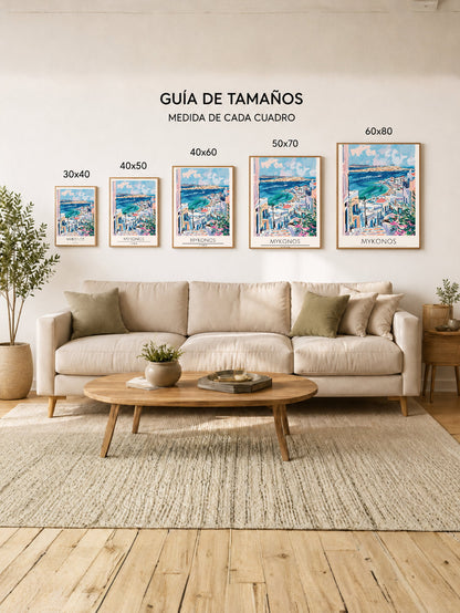 Cuadro Decorativo Travel, Mykonos, Grecia, Ilustración Costa