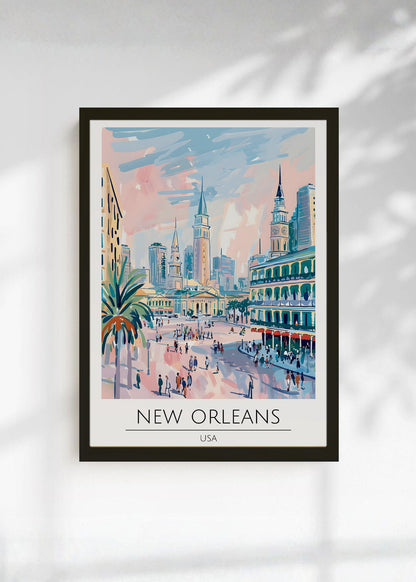 Cuadro Decorativo Travel, Nueva Orleans, USA, Ilustración Ciudad