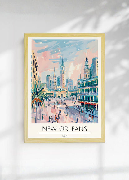 Cuadro Decorativo Travel, Nueva Orleans, USA, Ilustración Ciudad