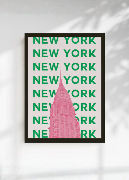 Cuadro Decorativo Travel, Nueva York Chrysler, USA, Verde Rosa