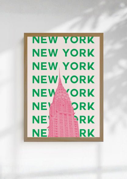 Cuadro Decorativo Travel, Nueva York Chrysler, USA, Verde Rosa