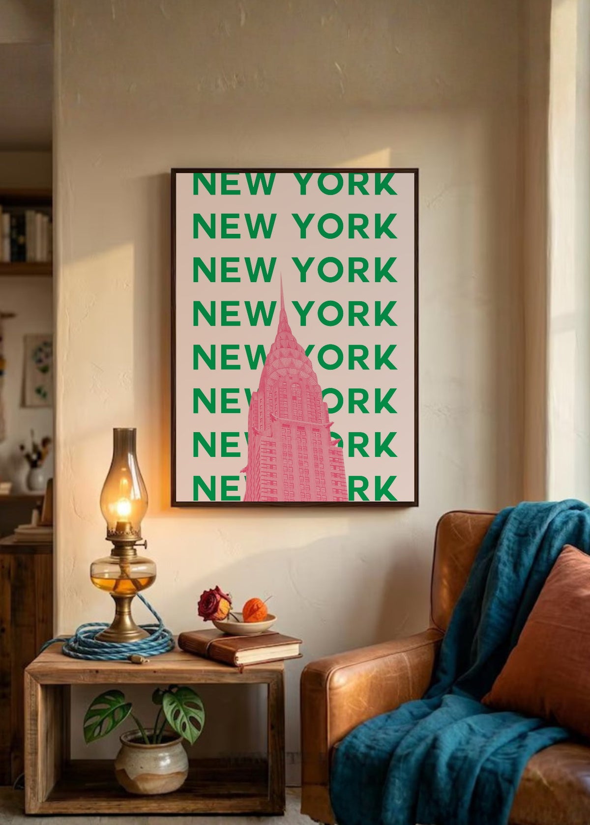 Cuadro Decorativo Travel, Nueva York Chrysler, USA, Verde Rosa