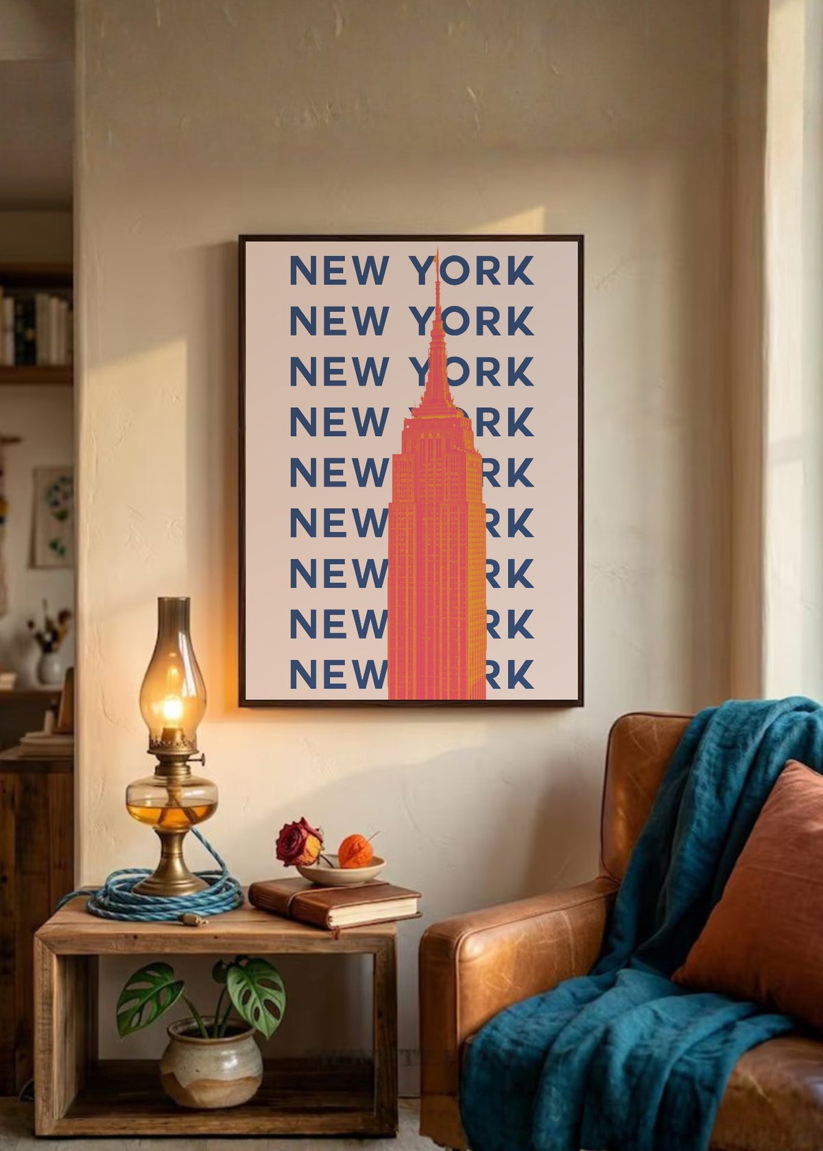 Cuadro Decorativo Travel, Nueva York Empire State, USA, Naranja