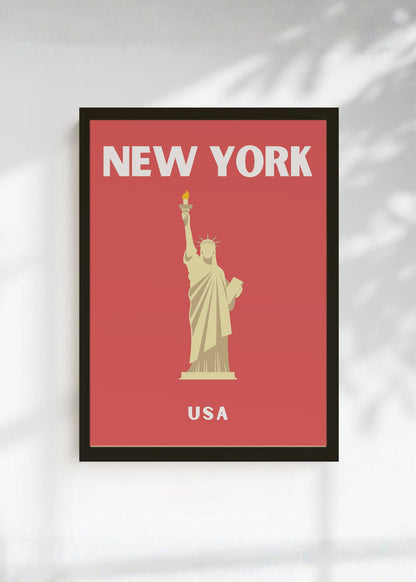 Cuadro Decorativo Travel, Nueva York Estatua Libertad, USA, Rojo