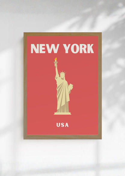 Cuadro Decorativo Travel, Nueva York Estatua Libertad, USA, Rojo