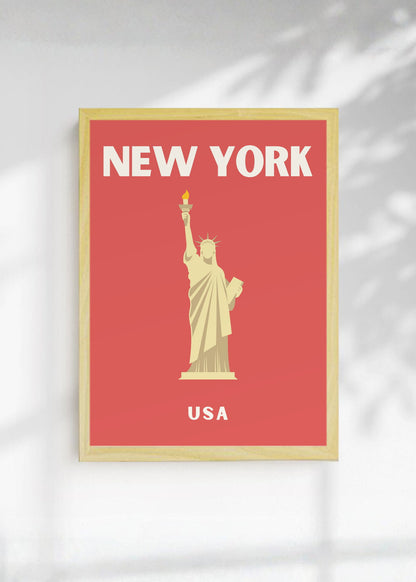 Cuadro Decorativo Travel, Nueva York Estatua Libertad, USA, Rojo