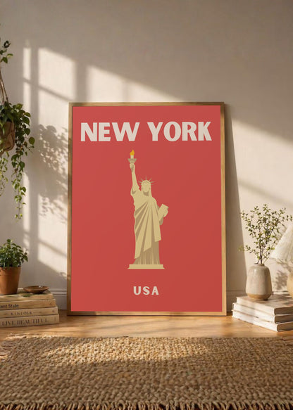 Cuadro Decorativo Travel, Nueva York Estatua Libertad, USA, Rojo