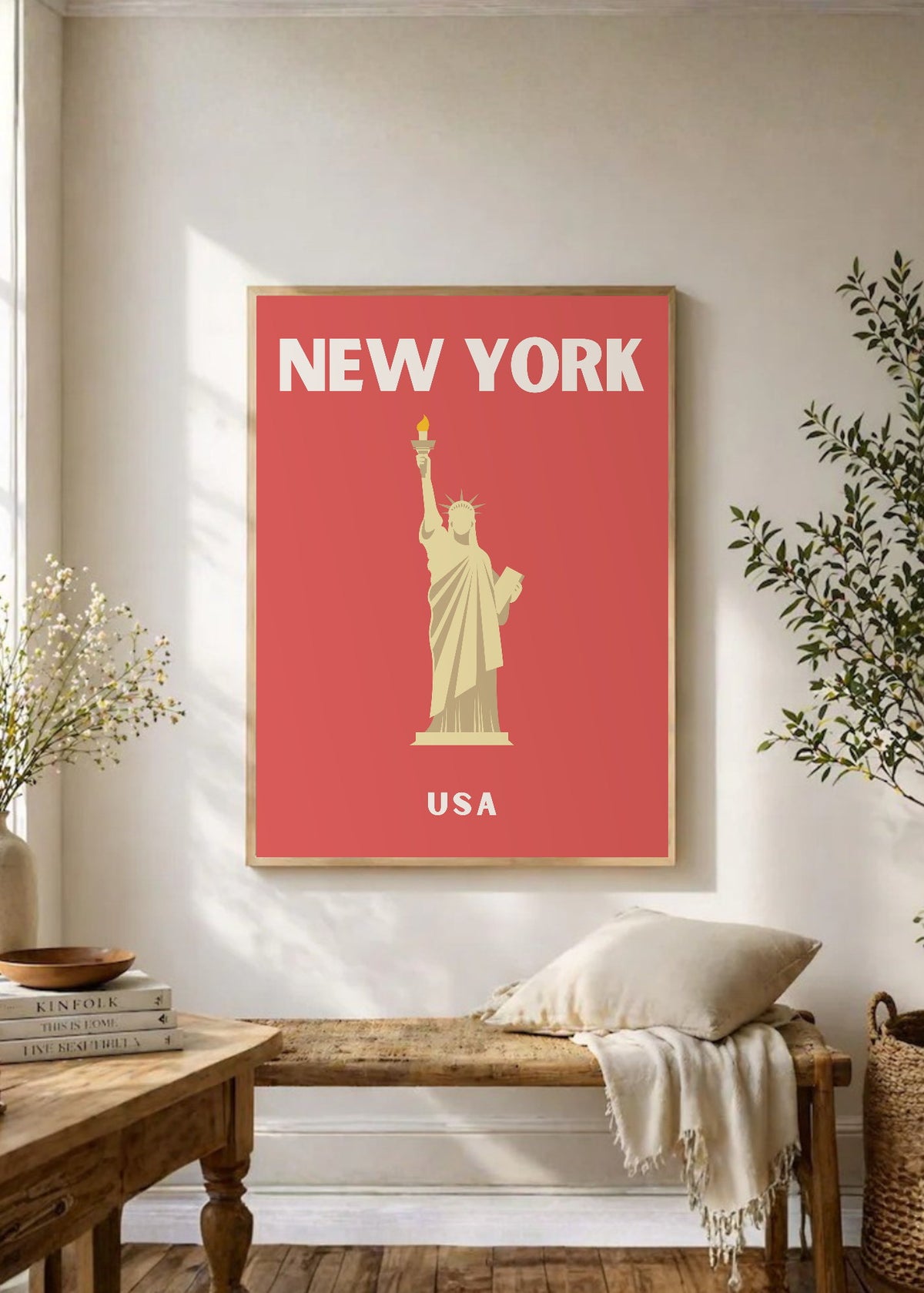 Cuadro Decorativo Travel, Nueva York Estatua Libertad, USA, Rojo