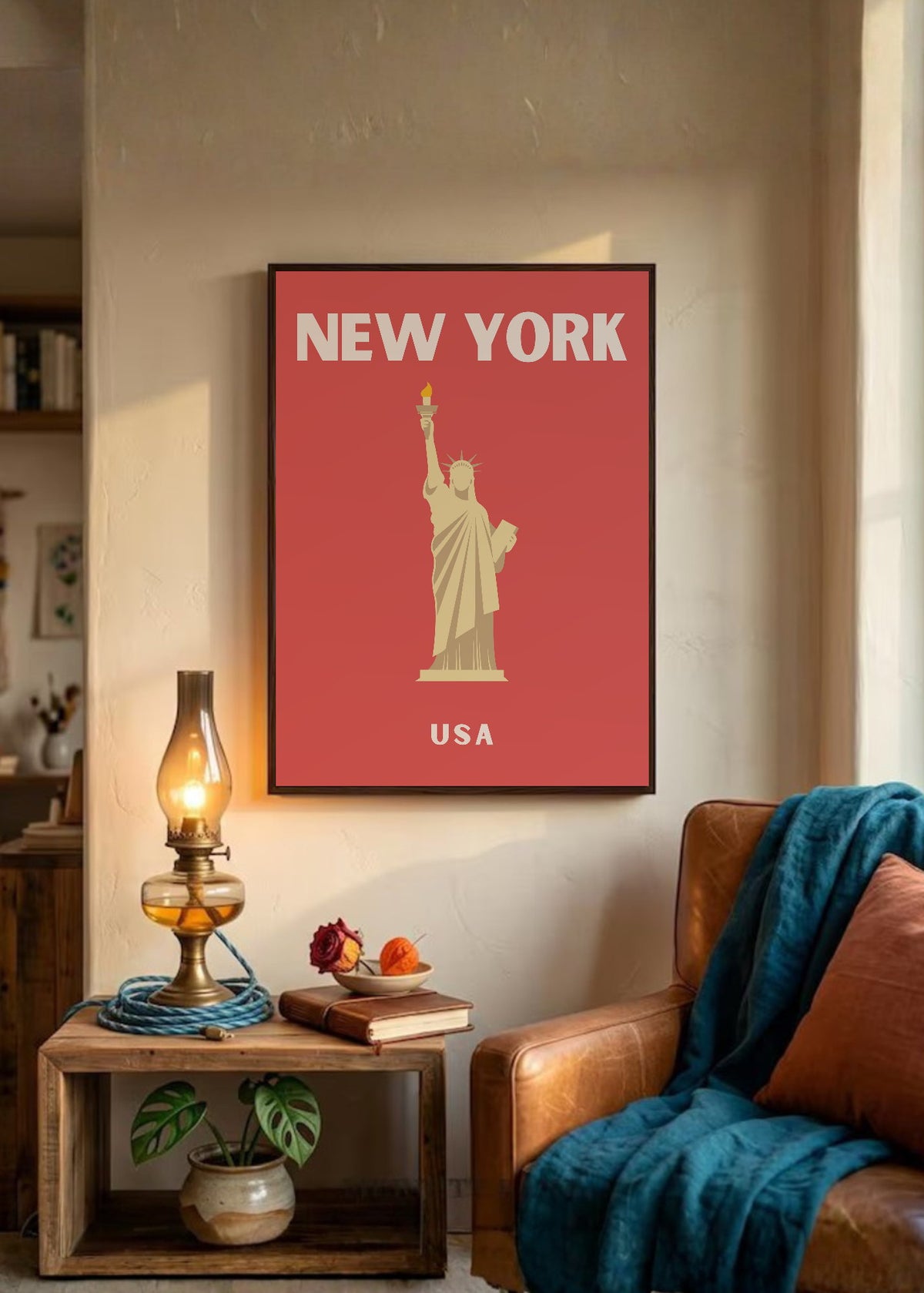 Cuadro Decorativo Travel, Nueva York Estatua Libertad, USA, Rojo
