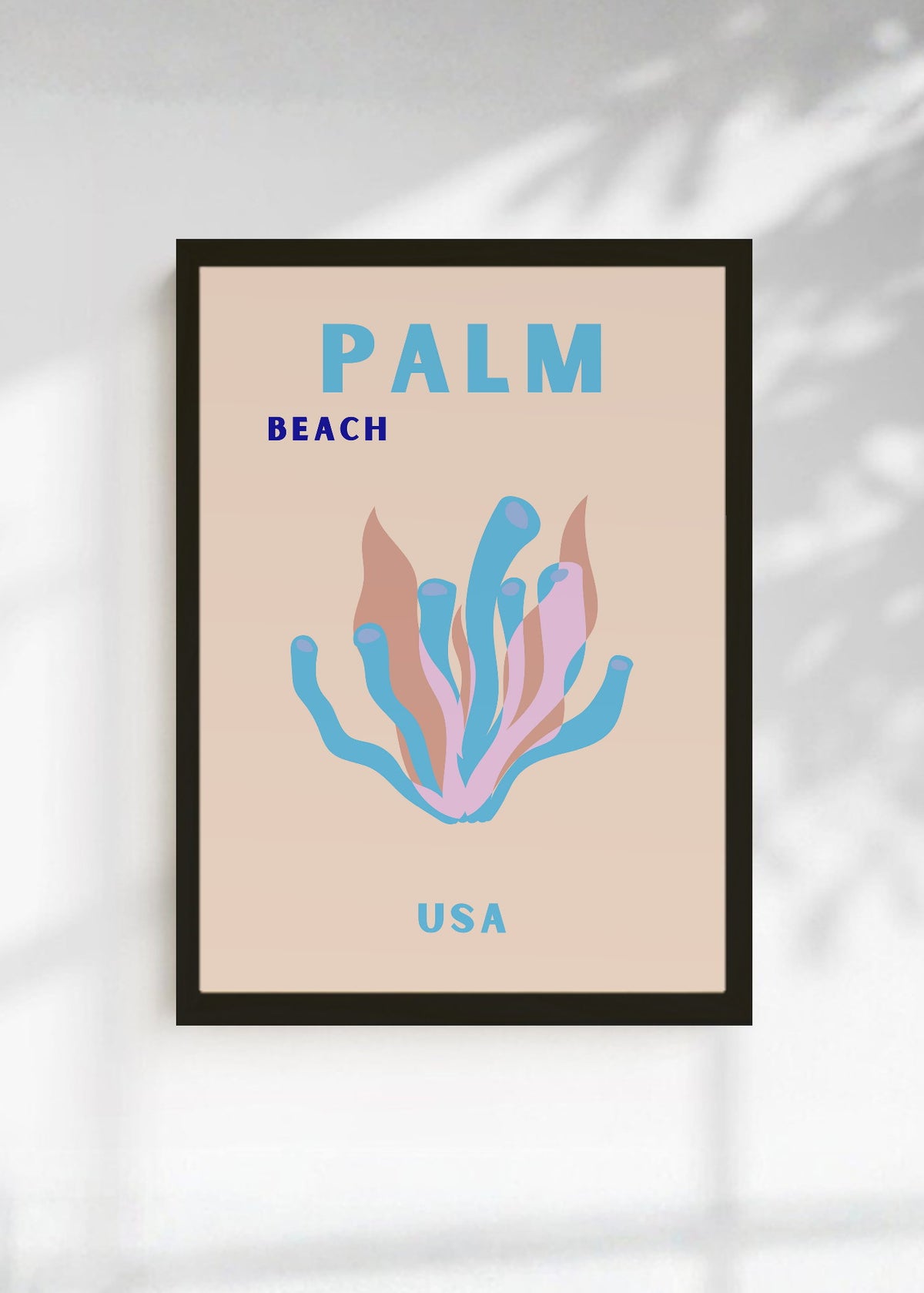 Cuadro Decorativo Travel, Palm Beach, USA, Coral Azul Rosa
