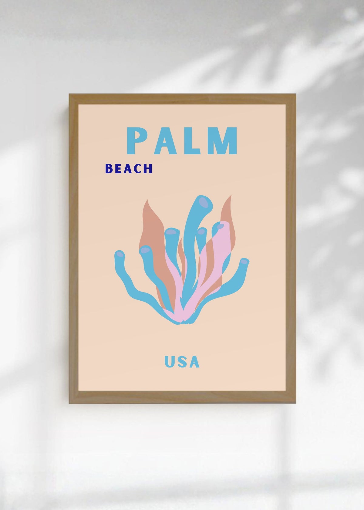 Cuadro Decorativo Travel, Palm Beach, USA, Coral Azul Rosa