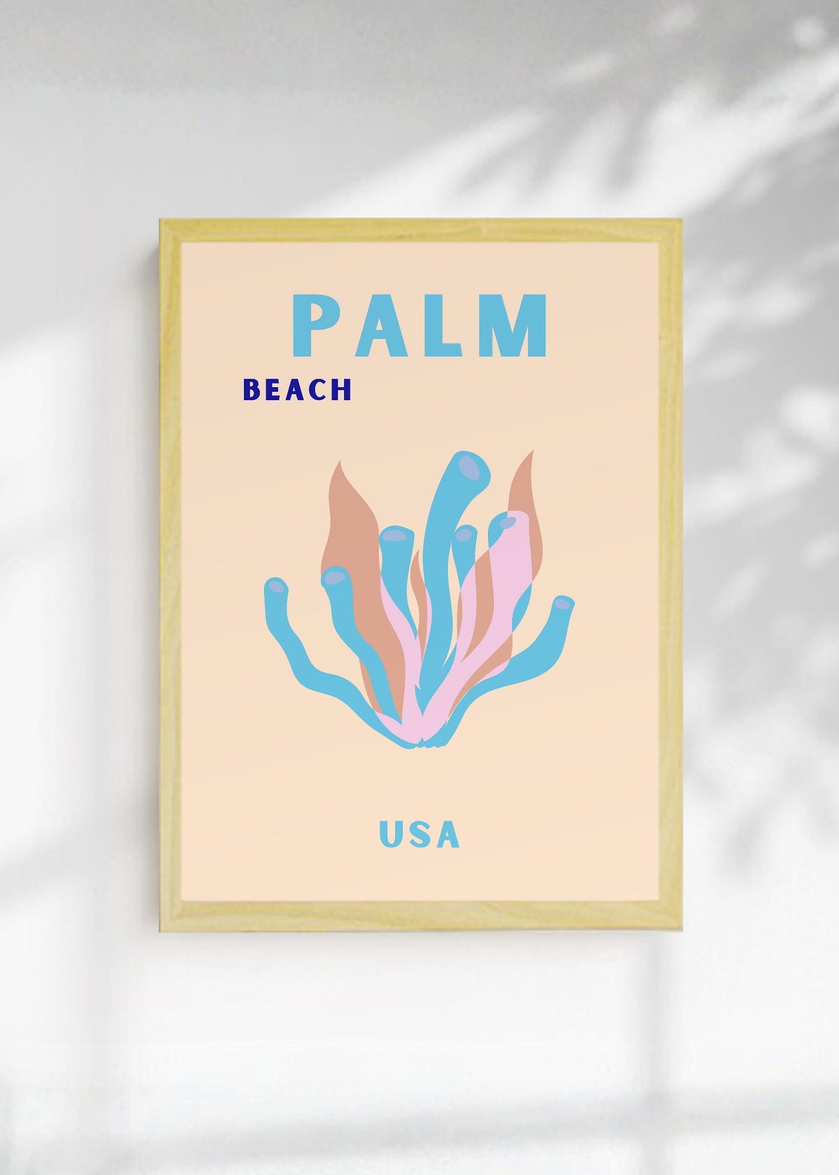 Cuadro Decorativo Travel, Palm Beach, USA, Coral Azul Rosa