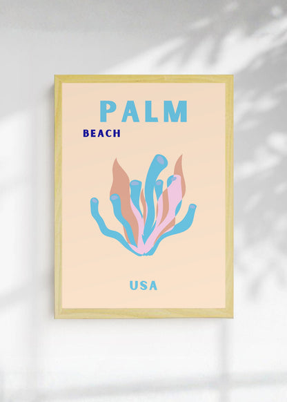 Cuadro Decorativo Travel, Palm Beach, USA, Coral Azul Rosa