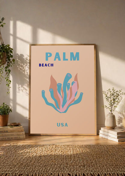Cuadro Decorativo Travel, Palm Beach, USA, Coral Azul Rosa
