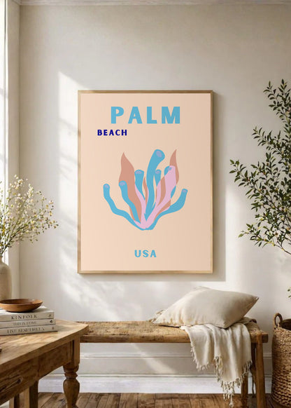 Cuadro Decorativo Travel, Palm Beach, USA, Coral Azul Rosa