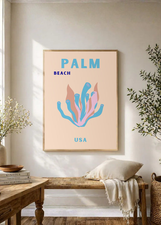 Cuadro Decorativo Travel, Palm Beach, USA, Coral Azul Rosa