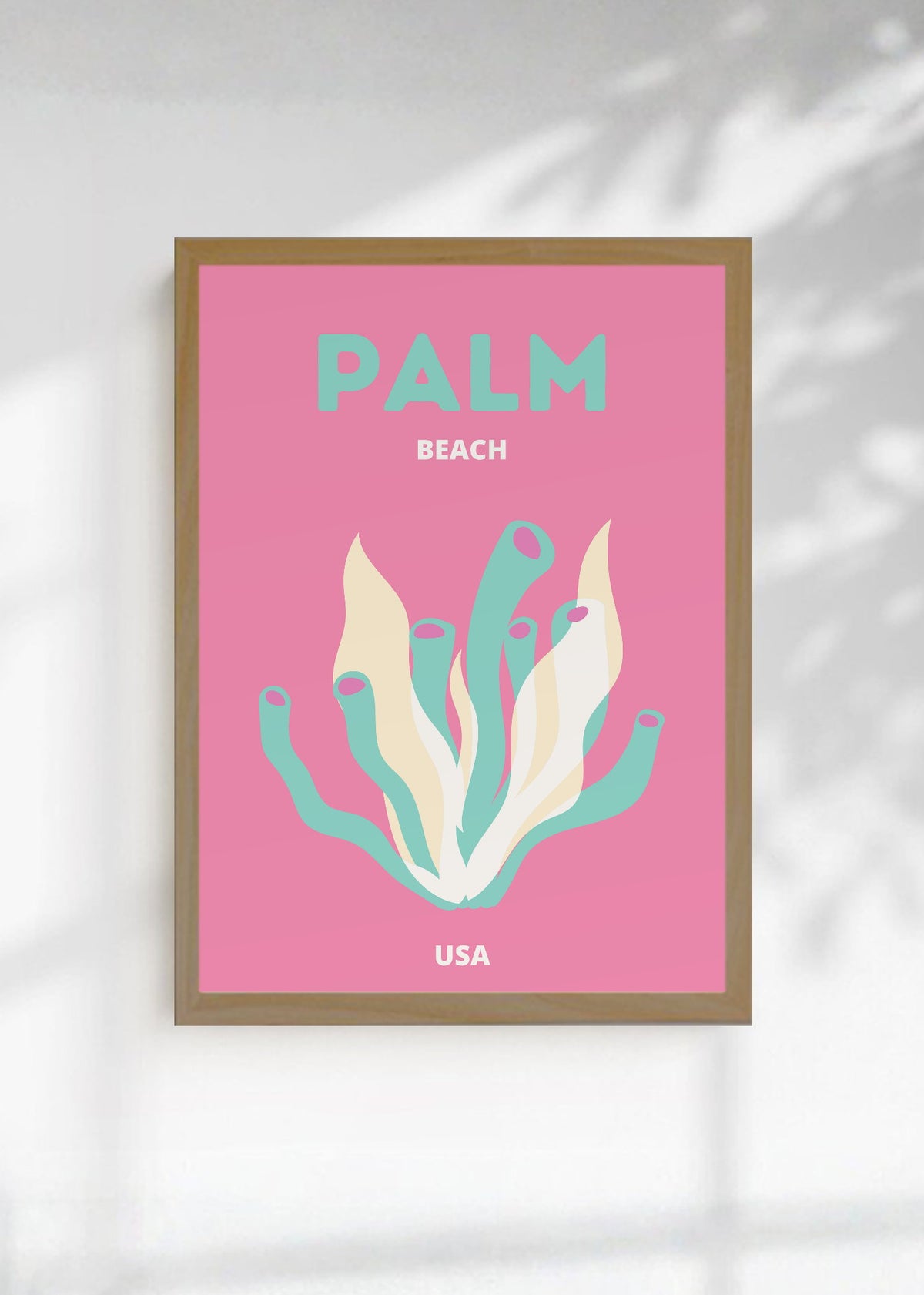 Cuadro Decorativo Travel, Palm Beach, USA, Coral Rosa