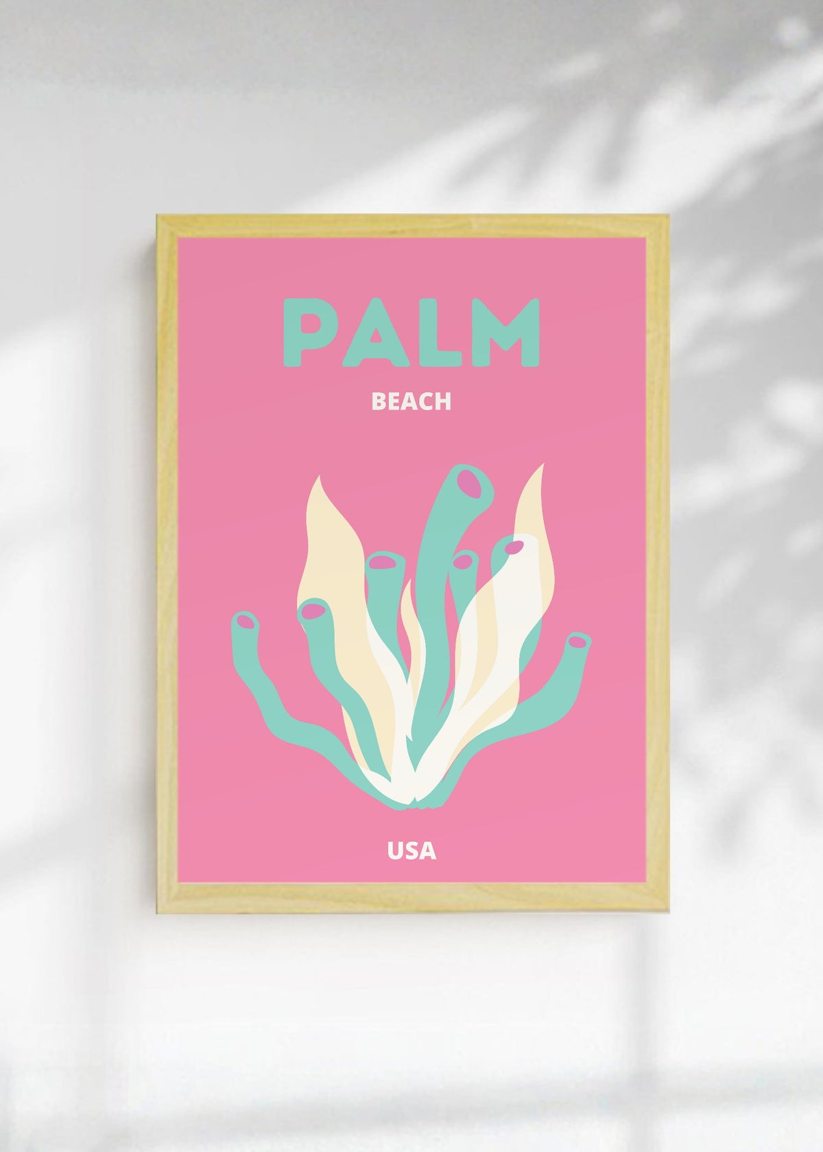 Cuadro Decorativo Travel, Palm Beach, USA, Coral Rosa