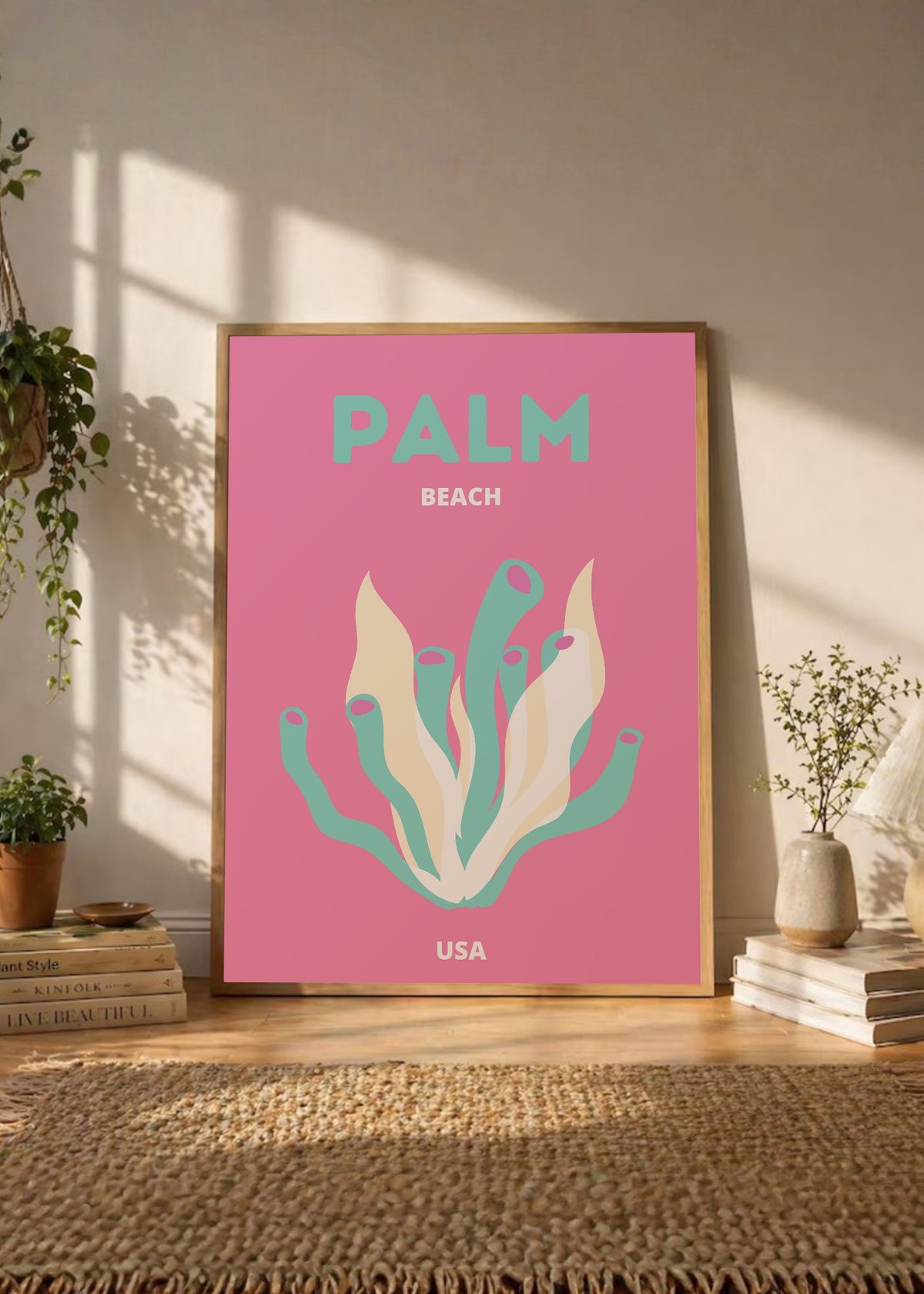 Cuadro Decorativo Travel, Palm Beach, USA, Coral Rosa