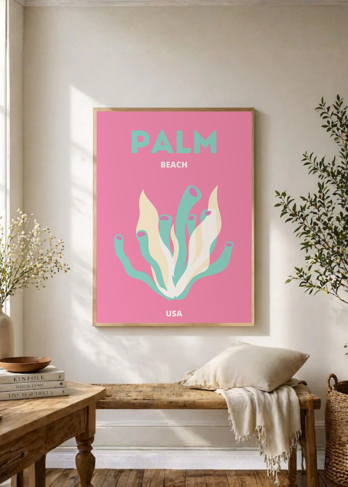 Cuadro Decorativo Travel, Palm Beach, USA, Coral Rosa