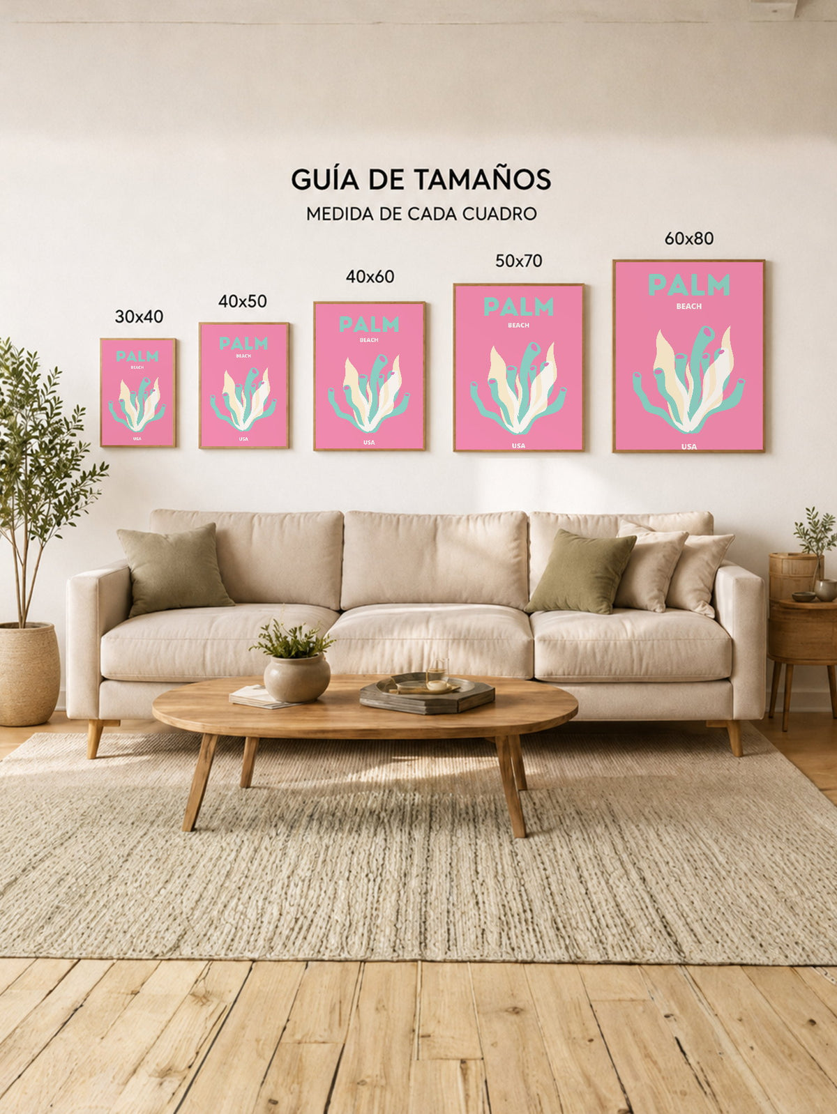 Cuadro Decorativo Travel, Palm Beach, USA, Coral Rosa