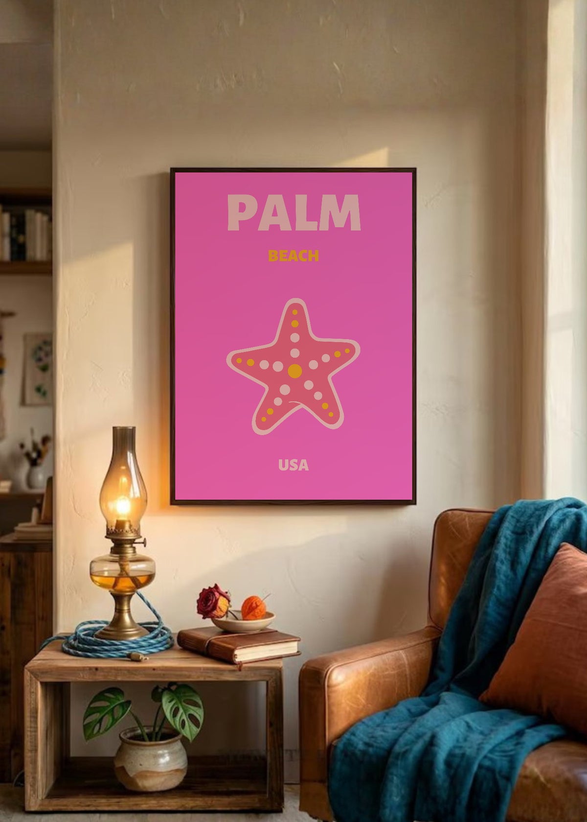 Cuadro Decorativo Travel, Palm Beach, USA, Estrella Mar Fucsia