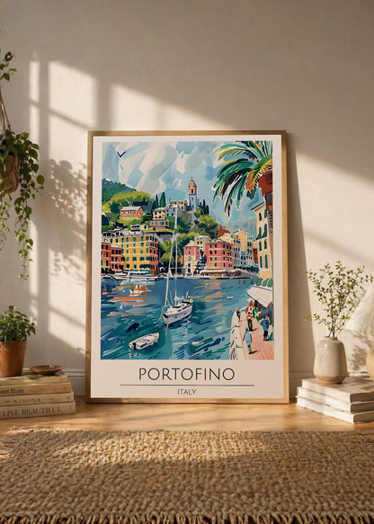 Cuadro Decorativo Travel, Portofino, Italia, Ilustración Puerto