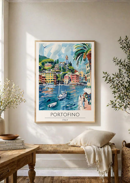 Cuadro Decorativo Travel, Portofino, Italia, Ilustración Puerto