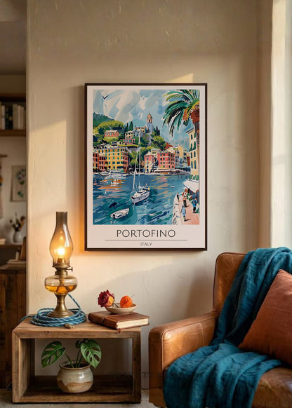 Cuadro Decorativo Travel, Portofino, Italia, Ilustración Puerto