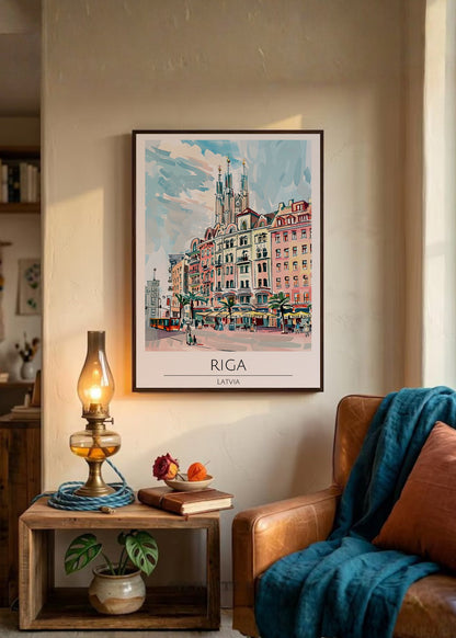 Cuadro Decorativo Travel, Riga, Letonia, Ilustración Ciudad