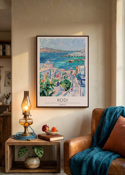 Cuadro Decorativo Travel, Rodas, Grecia, Ilustración Costa