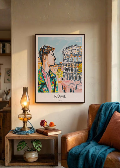 Cuadro Decorativo Travel, Roma, Italia, Ilustración Retrato Coliseo