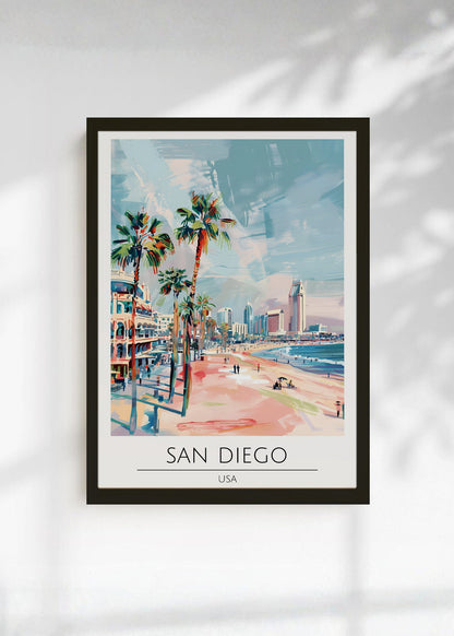 Cuadro Decorativo Travel, San Diego, USA, Ilustración Playa
