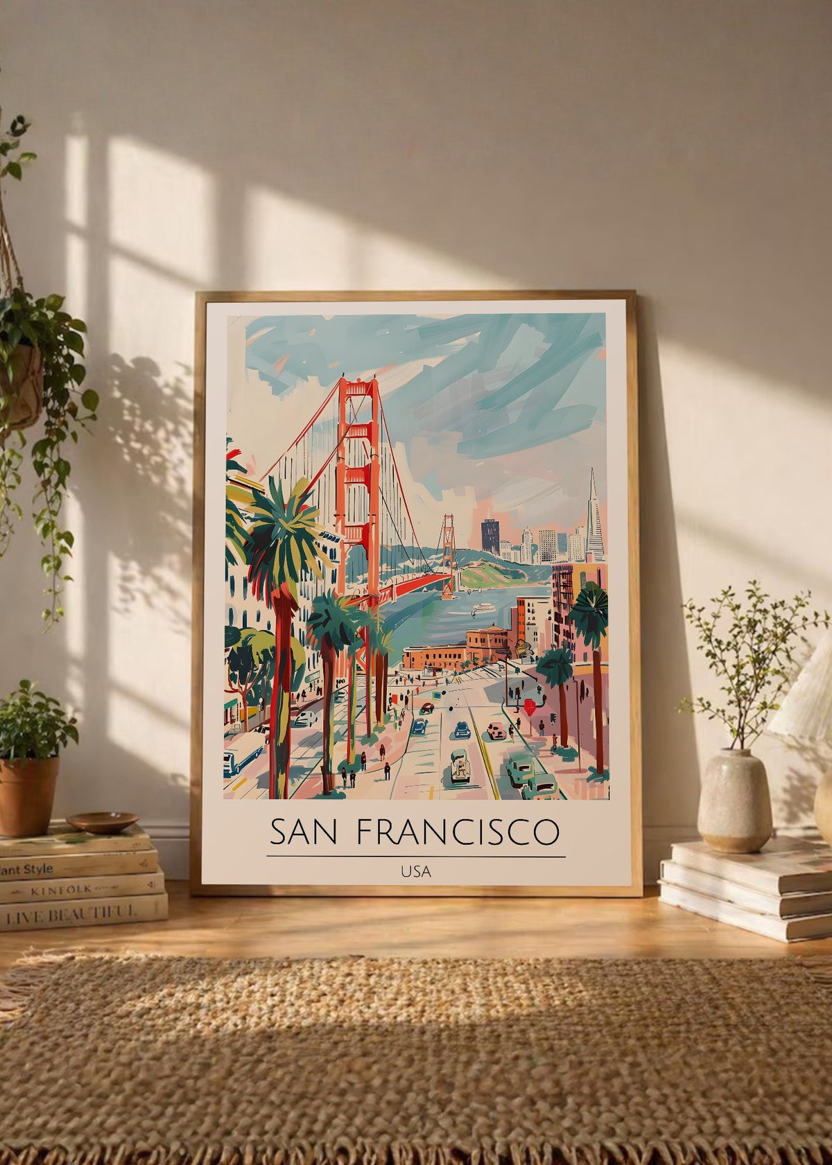 Cuadro Decorativo Travel, San Francisco, USA, Ilustración Golden Gate