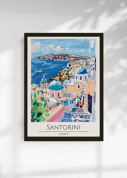Cuadro Decorativo Travel, Santorini, Grecia, Ilustración Cúpulas