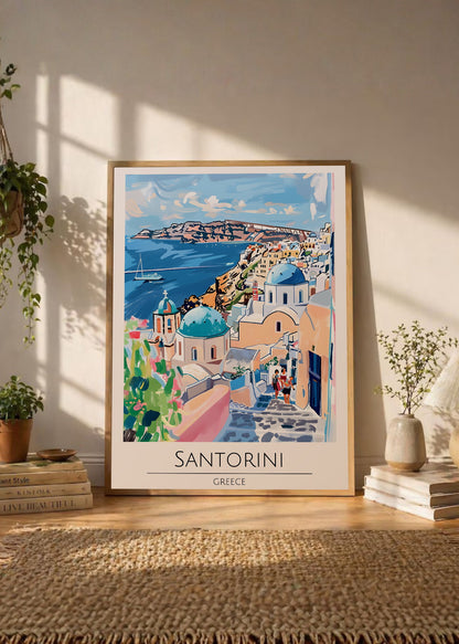 Cuadro Decorativo Travel, Santorini, Grecia, Ilustración Cúpulas