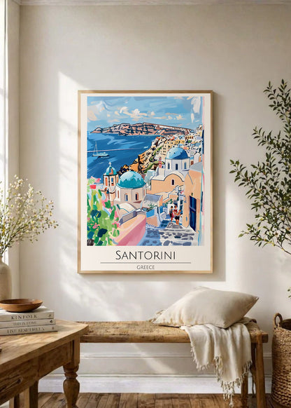 Cuadro Decorativo Travel, Santorini, Grecia, Ilustración Cúpulas