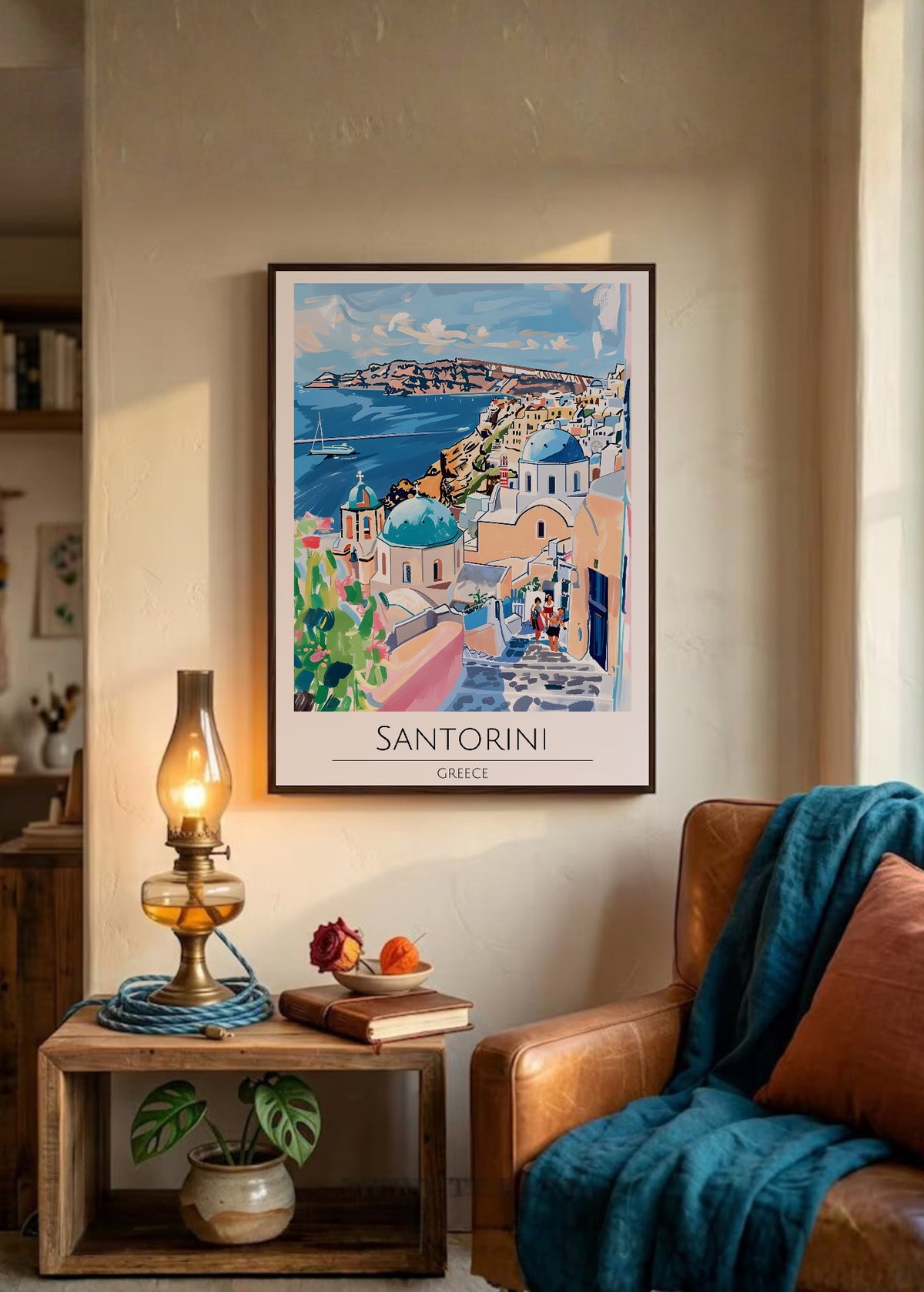 Cuadro Decorativo Travel, Santorini, Grecia, Ilustración Cúpulas