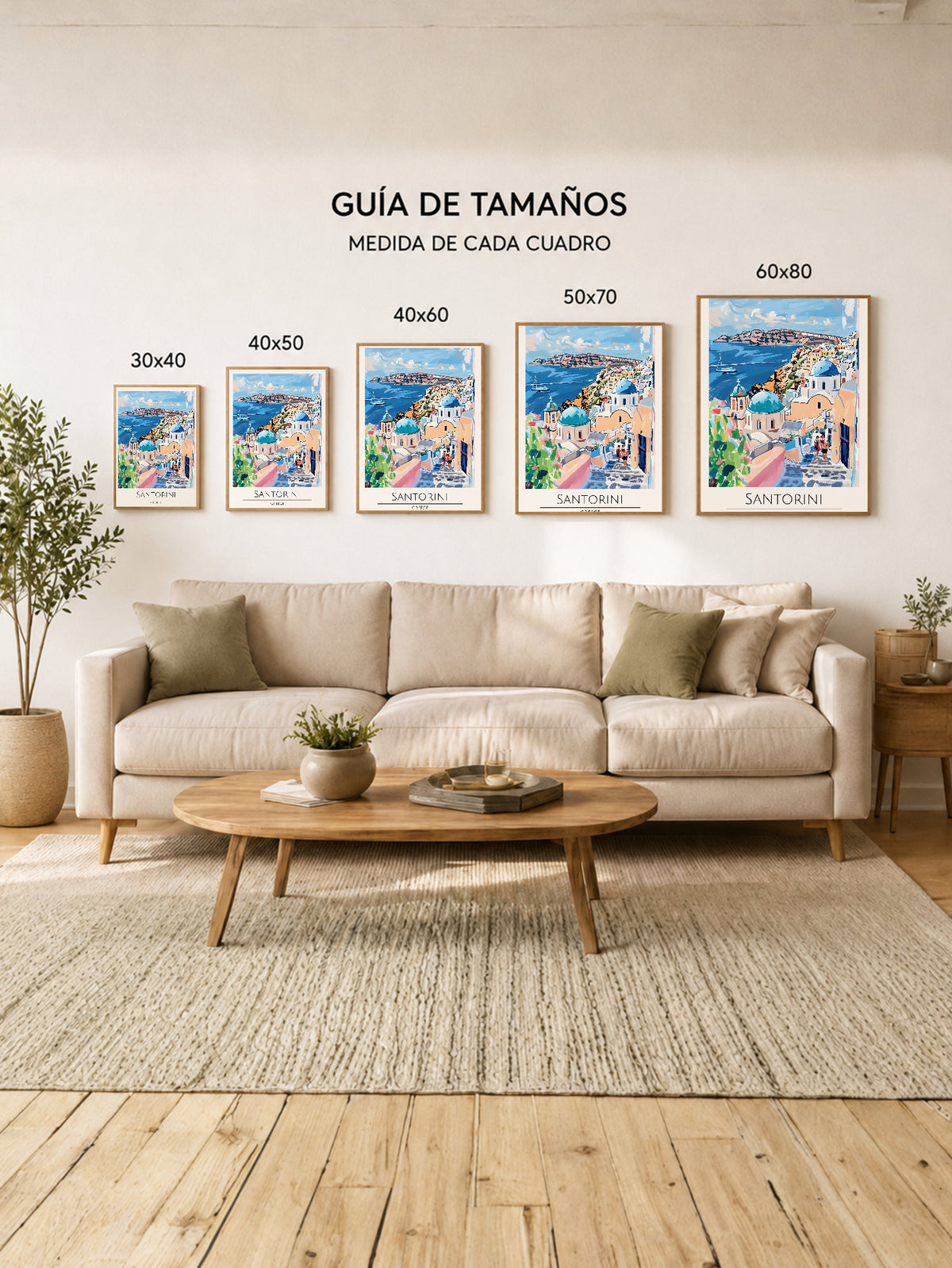 Cuadro Decorativo Travel, Santorini, Grecia, Ilustración Cúpulas