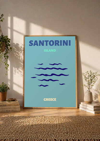 Cuadro Decorativo Travel, Santorini, Grecia, Olas Celeste
