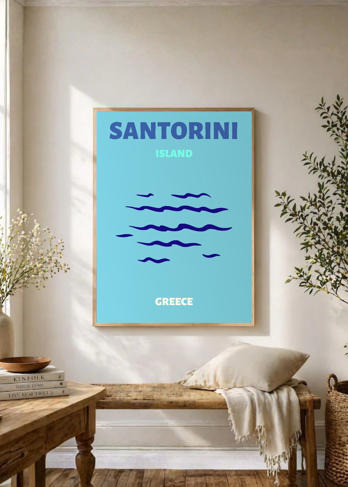 Cuadro Decorativo Travel, Santorini, Grecia, Olas Celeste