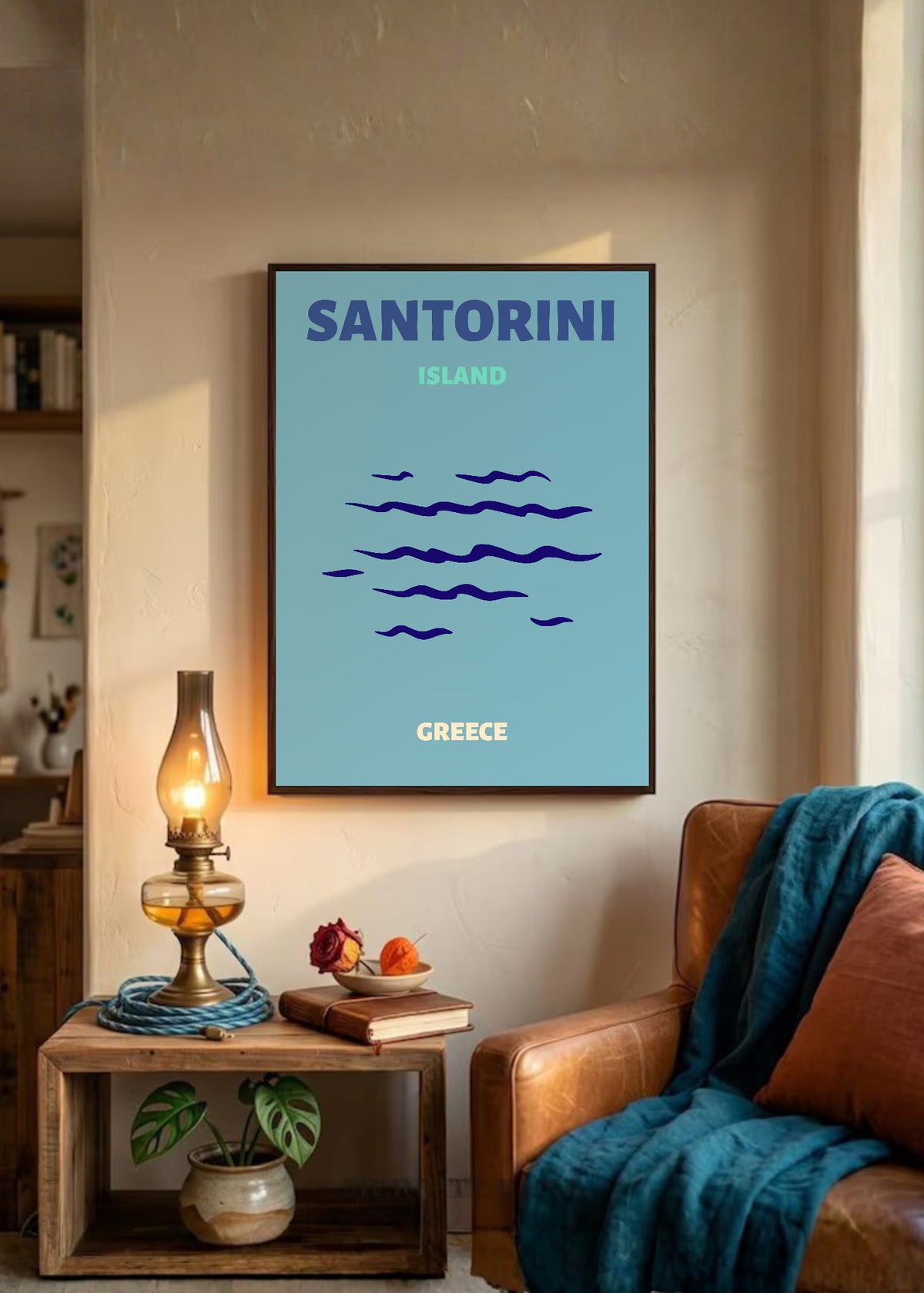 Cuadro Decorativo Travel, Santorini, Grecia, Olas Celeste