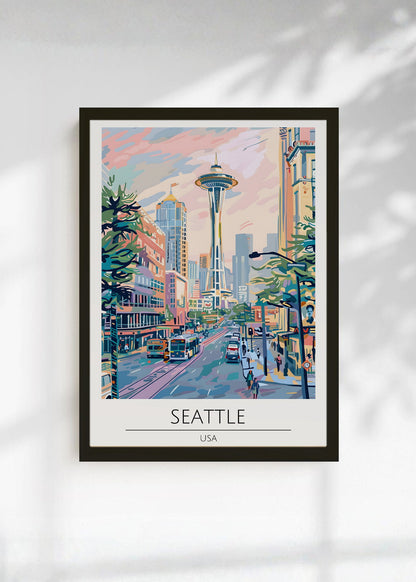 Cuadro Decorativo Travel, Seattle, USA, Ilustración Space Needle