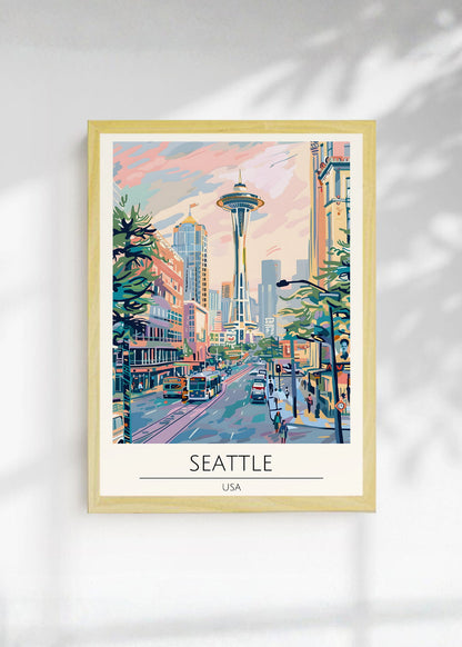 Cuadro Decorativo Travel, Seattle, USA, Ilustración Space Needle