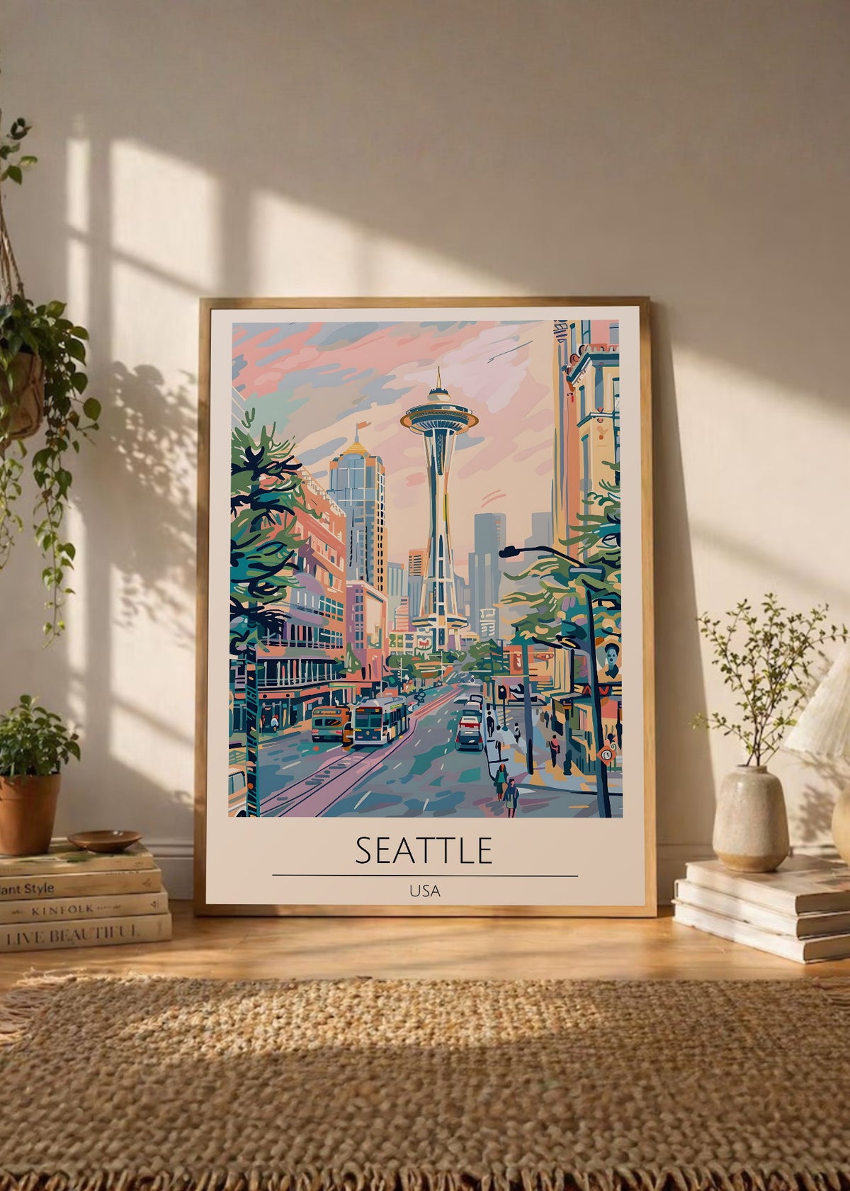 Cuadro Decorativo Travel, Seattle, USA, Ilustración Space Needle