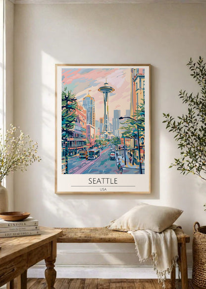 Cuadro Decorativo Travel, Seattle, USA, Ilustración Space Needle