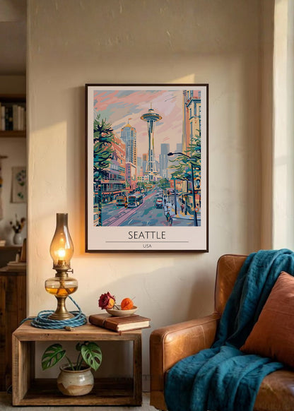 Cuadro Decorativo Travel, Seattle, USA, Ilustración Space Needle