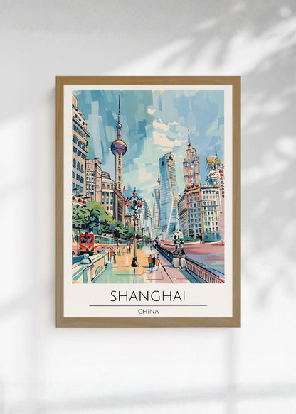 Cuadro Decorativo Travel, Shanghai, China, Ilustración Ciudad