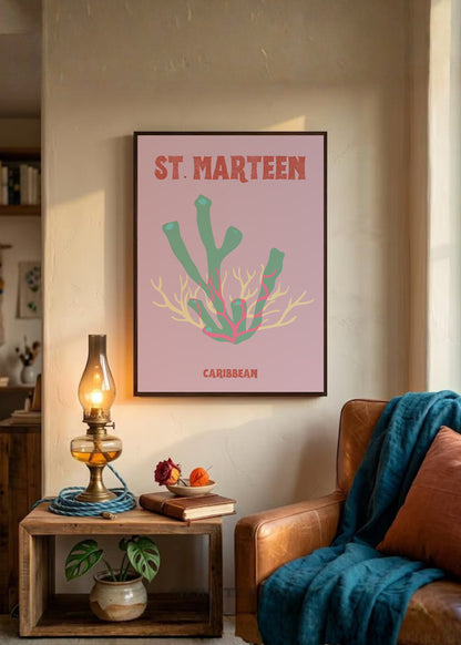 Cuadro Decorativo Travel, St. Maarten, Caribe, Coral Menta